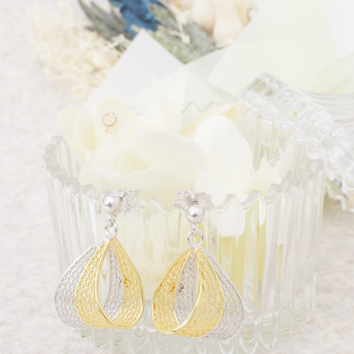 イタリア製 シルバー925 ピアス ツーカラー ハンドメイド スイング 0594-RS08