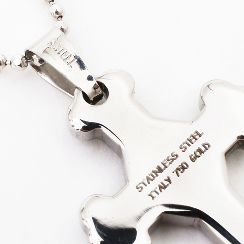 イタリア製　ステンレス　スワロフスキー　クロス　ペンダント カットボールチェーン付 0632-PS08