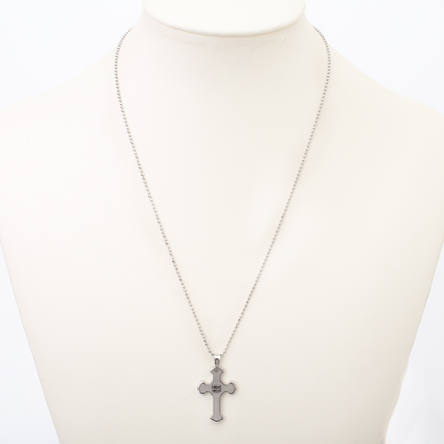 イタリア製　ステンレス　スワロフスキー　クロス　ペンダント カットボールチェーン付 0632-PS08