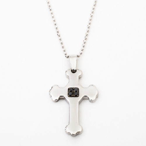 イタリア製　ステンレス　スワロフスキー　クロス　ペンダント カットボールチェーン付 0632-PS08