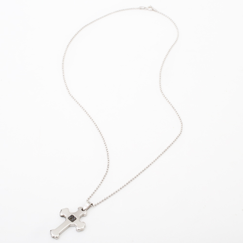 イタリア製　ステンレス　スワロフスキー　クロス　ペンダント カットボールチェーン付 0632-PS08