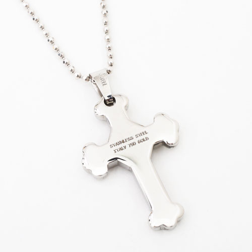 イタリア製　ステンレス　スワロフスキー　クロス　ペンダント カットボールチェーン付 0632-PS08