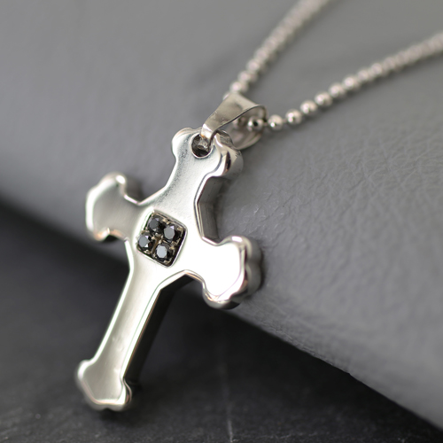 イタリア製　ステンレス　スワロフスキー　クロス　ペンダント カットボールチェーン付 0632-PS08