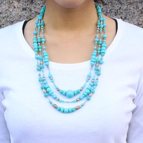 イタリア製/アヴェ・カプリース【AVE CAPRICE】ベネチアンガラス ネックレス ターコイズカラー 3連 ベネチアングラス　0681-NV09