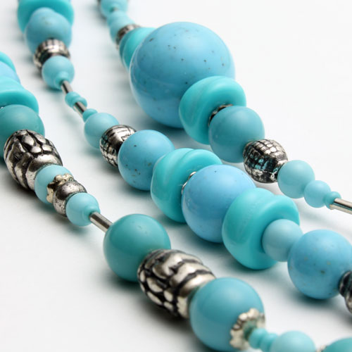 イタリア製/アヴェ・カプリース【AVE CAPRICE】ベネチアンガラス ネックレス ターコイズカラー 3連 ベネチアングラス　0681-NV09