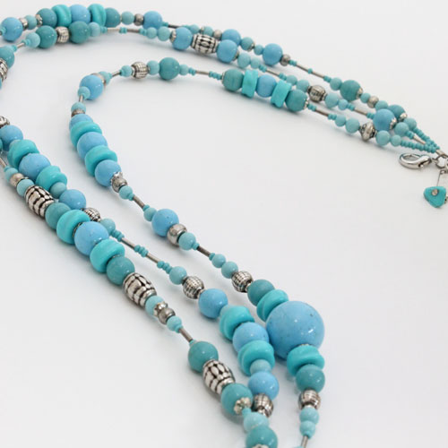 イタリア製/アヴェ・カプリース【AVE CAPRICE】ベネチアンガラス ネックレス ターコイズカラー 3連 ベネチアングラス　0681-NV09