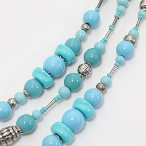 イタリア製/アヴェ・カプリース【AVE CAPRICE】ベネチアンガラス ネックレス ターコイズカラー 3連 ベネチアングラス　0681-NV09