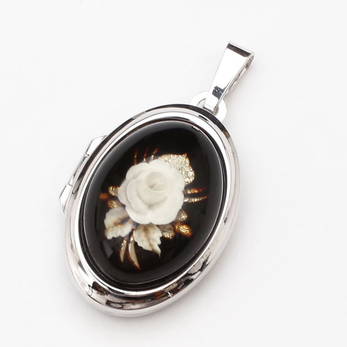 ドイツ製 SV925 ロケット 琥珀 フラワー ペンダント  0821-LS09