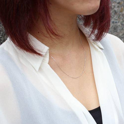 10金 ホワイトゴールド ネックレス 角アズキ チェーン 45cm　0876-NG09