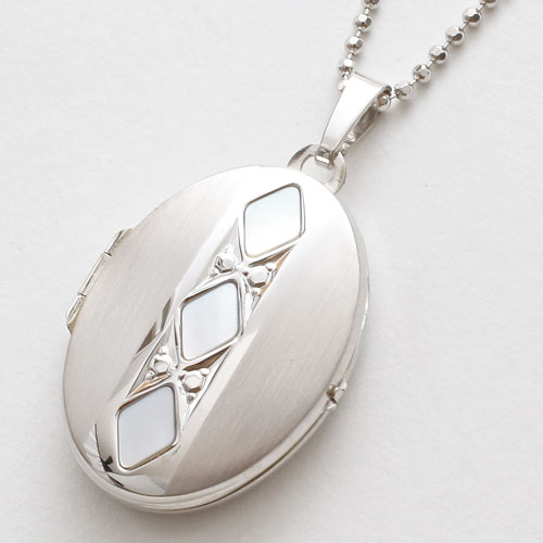 シルバー ロケットペンダント 白蝶貝 オーバル MERZ　0885-LS09