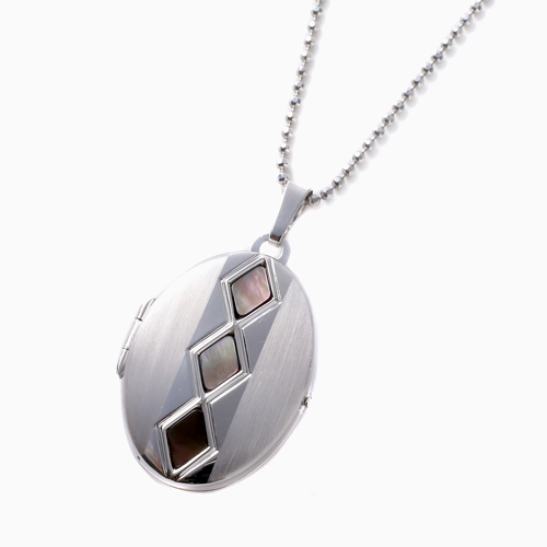 【送料無料】【ドイツ製/MERZ】ロケットペンダント　シルバー/SV925 リバーシブル　オーバル　ブラック　白蝶貝　カットボールチェーン付　0888-LS09