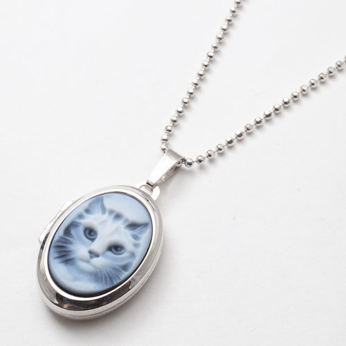 シルバー ロケットペンダント カメオ 猫 MERZ　0995-PS09