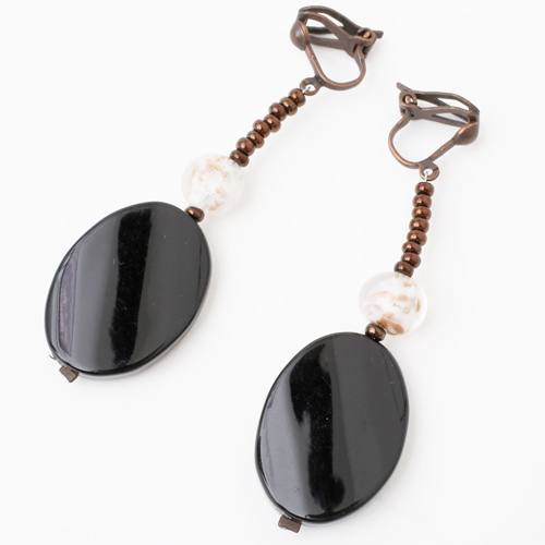 イタリア製 ベネチアンガラス　イヤリング  ブラックリーフ  1171-EV09