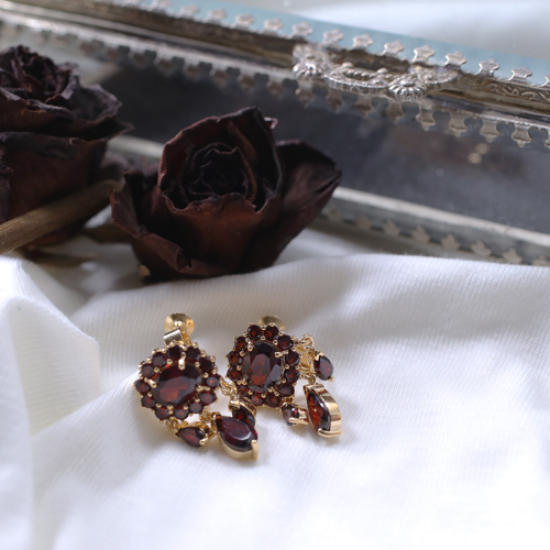 送料無料】【ドイツ製】天然石 ガーネット イヤリング シルバー/SV925  