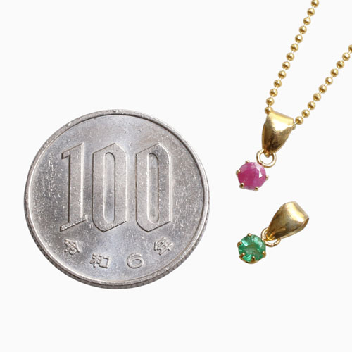 18金ネックレス ルビー エメラルド 0.15ct ペンダント 2点セット