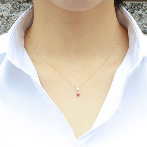 18金ネックレス ルビー エメラルド 0.15ct ペンダント 2点セット