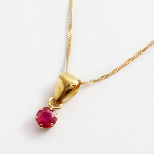 18金ネックレス ルビー エメラルド 0.15ct ペンダント 2点セット