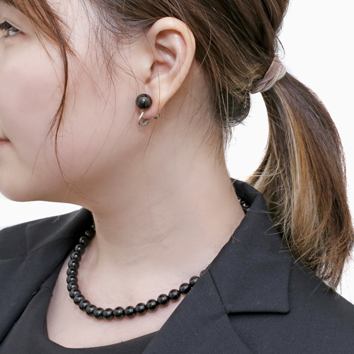 天然ジェット 8mm 10mm 42cm イヤリング&ネックレス セット 1443-FJ10