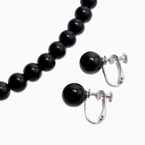 天然ジェット 8mm 10mm 42cm イヤリング&ネックレス セット 1443-FJ10