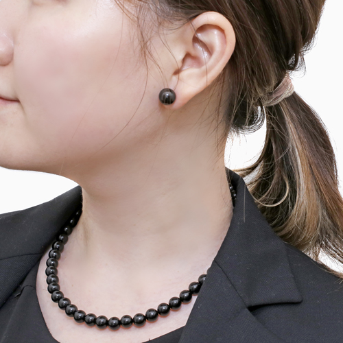 天然ジェット 8mm 10mm 42cm ピアス&ネックレス セット 1459-FJ10