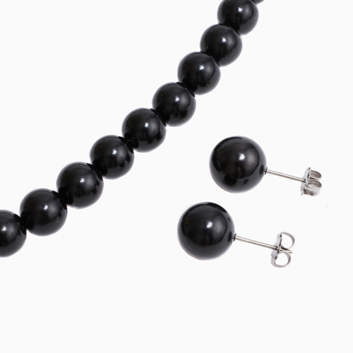 天然ジェット 8mm 10mm 42cm ピアス&ネックレス セット 1459-FJ10