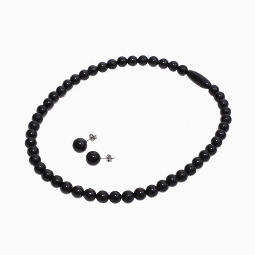 天然ジェット 8mm 10mm 42cm ピアス&ネックレス セット 1459-FJ10