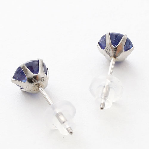 日本製 プラチナ/Pt900 ピアス シリコンキャッチ付き サファイア　天然石 1472-IG10