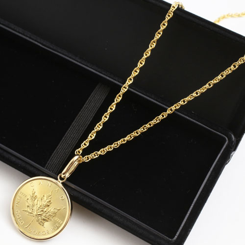 純金 コインペンダントトップ メイプルリーフ金貨 1/20oz 1.8g 18金 