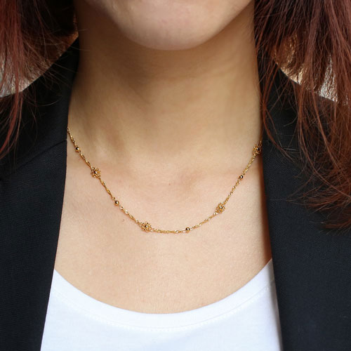 純金 ネックレス ボール＆フラワー デザイン 42cm 4.4ｇ　1575-NG11