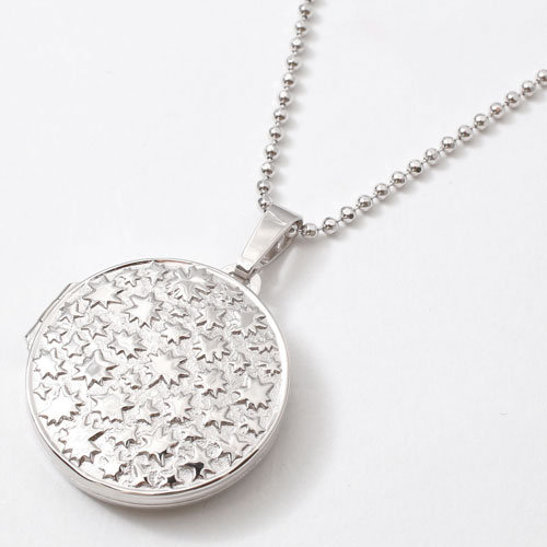 シルバー ロケットペンダント ラウンドスター MERZ カットボールチェーン付　1580-LS11