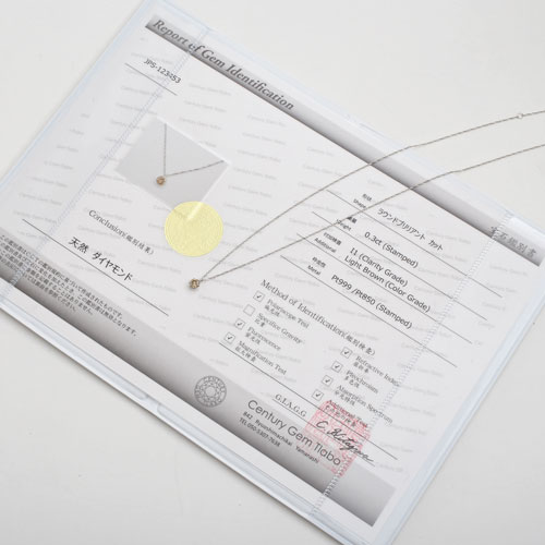 純プラチナ ダイヤモンド 0.3ct ライトブラウンカラー ペンダント 鑑別書付　1614-PP11