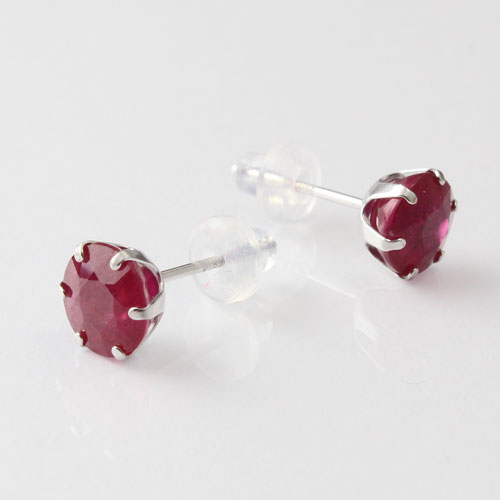 18金 ホワイトゴールド ピアス 天然ルビー 合計2ct シリコンキャッチ式　1701-IG11