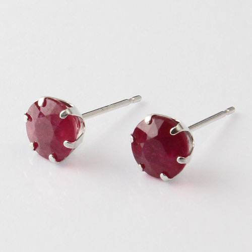 18金 ホワイトゴールド ピアス 天然ルビー 合計2ct シリコンキャッチ式　1701-IG11