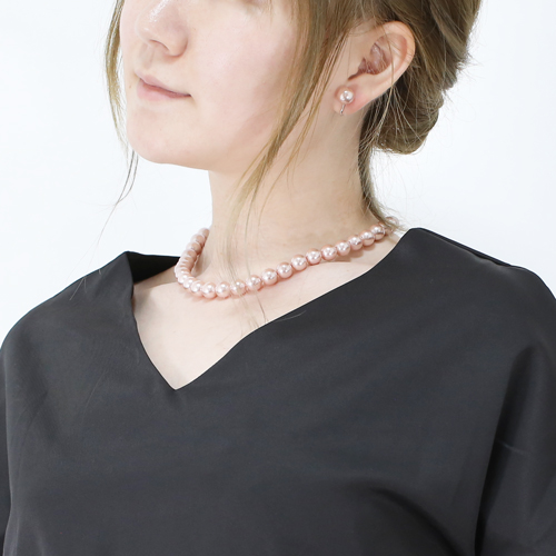 シェルパール 10mm珠 ネックレス＆イヤリング ピンク