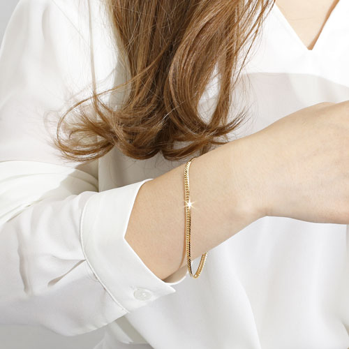 送料無料】【日本製】18金/K18 ブレスレット/ブレス 6面カット キヘイ  