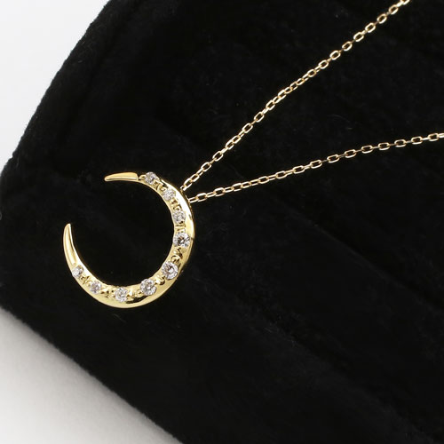 18金 18K K18YG ネックレス ペンダント 三日月 ダイヤモンド  小豆チェーン　1859-PG12
