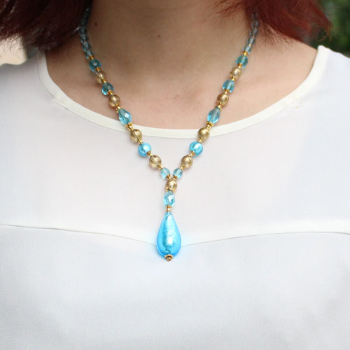 イタリア製 ベネチアンガラス ネックレス（ブルーグリーンな瞳）キアラ・デザイン　1966-NV12