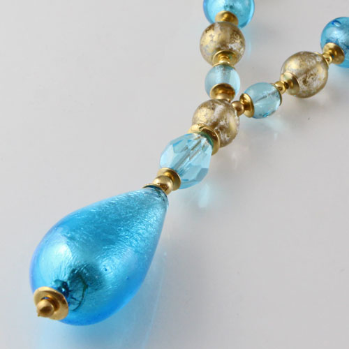 イタリア製 ベネチアンガラス ネックレス（ブルーグリーンな瞳）キアラ・デザイン　1966-NV12