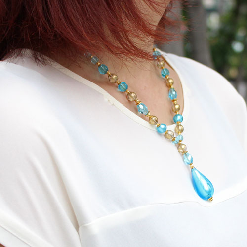 イタリア製 ベネチアンガラス ネックレス（ブルーグリーンな瞳）キアラ・デザイン　1966-NV12