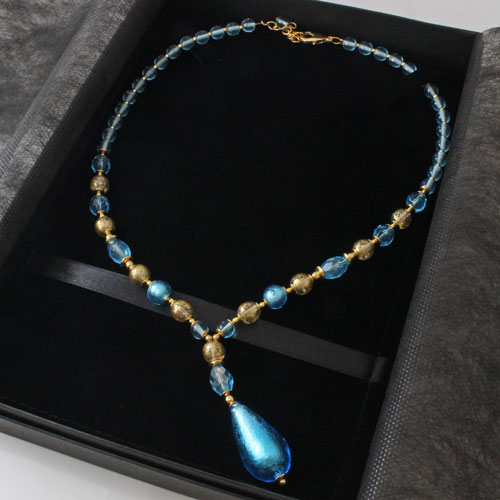 イタリア製 ベネチアンガラス ネックレス（ブルーグリーンな瞳）キアラ・デザイン　1966-NV12