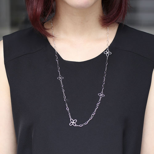 18金 ホワイトゴールド ネックレス サークルフラワー K18WG ロング　2155-NG14