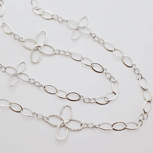 18金 ホワイトゴールド ネックレス サークルフラワー K18WG ロング　2155-NG14