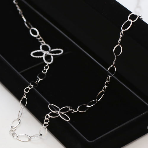 18金 ホワイトゴールド ネックレス サークルフラワー K18WG ロング　2155-NG14