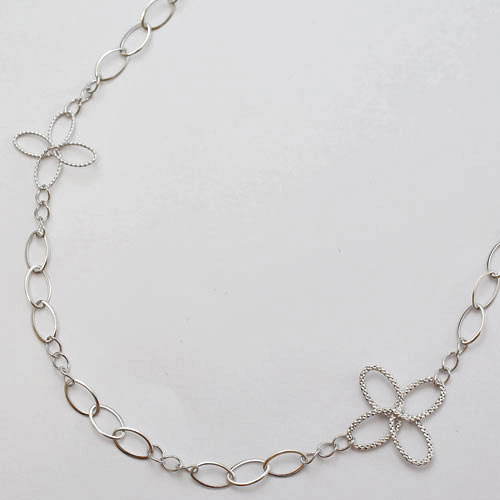 18金 ホワイトゴールド ネックレス サークルフラワー K18WG ロング　2155-NG14