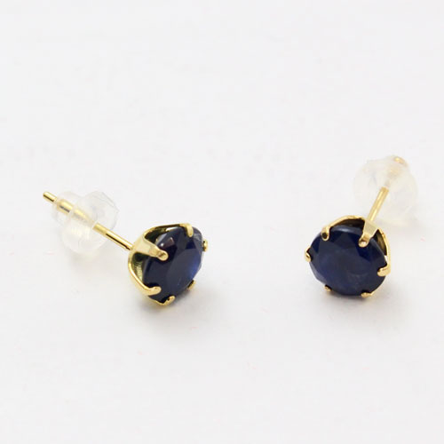 18金イエローゴールド ピアス 天然サファイア 合計2カラット キャッチ式　2235-IG15