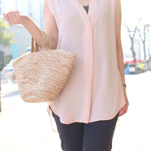 かごバッグ ベージュ 高級/イタリア製/天然黄麻（こうま）インド麻　2286-TO15