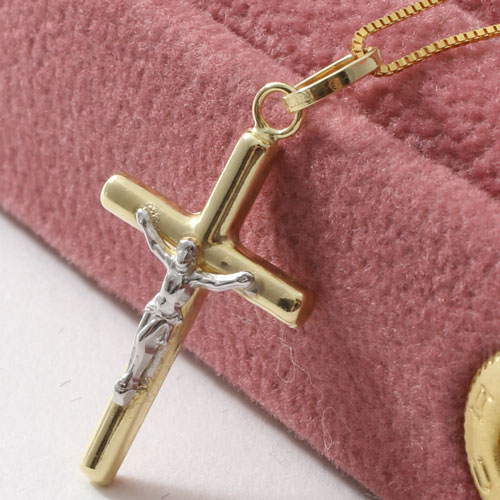 【送料無料】【イタリア製】18金/Ｋ18 ペンダント キリスト  10金/Ｋ10 ベネチアンチェーン付 イエローゴールド　2296-NG15