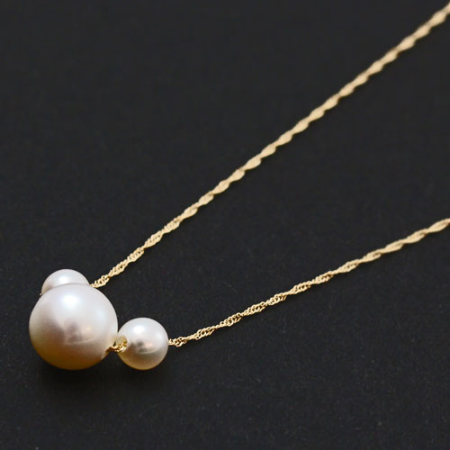 18金イエローゴールド トリプル 淡水パール ペンダント スクリューチェーン　ネックレス　2328-PG15