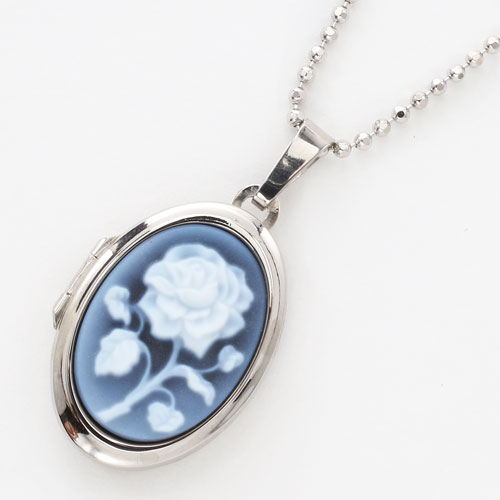 【送料無料】【ドイツ製/MERZ】ロケット ペンダント ストーン カメオ シルバー/SILVER925 （花束/フラワー）シルバー925 カットボールチェーン セット　3000-LS13