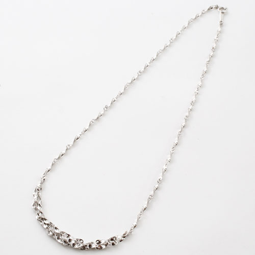 18金 ホワイトゴールド ネックレス ボリューム グラデーション デザイン シャイン 42cm K18WG 刻印　3029-NG16